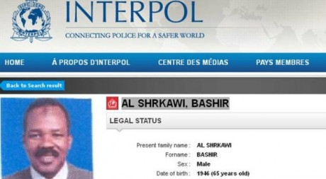 Fiche de Bashir Shrkawi sur le site d'Interpol. Capture d'écran 