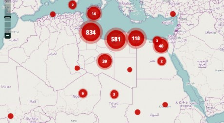 Capture d'écran du projet Ushahidi pour la Libye, http://libyacrisismap.net/