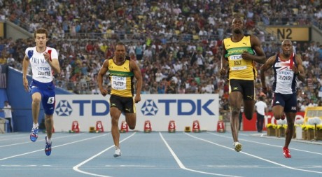 Demi-finales du 100 mètres lors des championnats du monde de Daegu, Août 2011. © REUTERS/Michael Dalder 