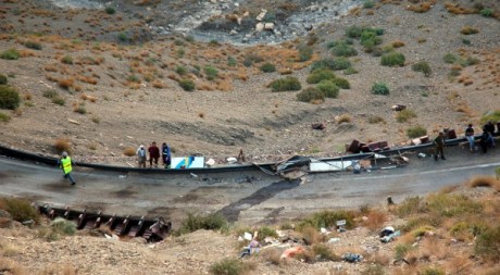 Le lieu du drame de la route où 42 personnes sont mortes dans un bus marocain le 4 septembre 2012, Haouz. AFP PHOTO/STR