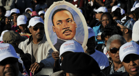Effigie de Martin Luther King, lors d'un hommage, octobre 2011. © MLADEN ANTONOV / AFP