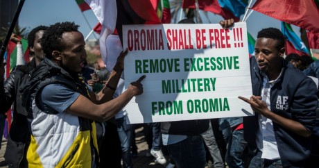 Manifestation des Oromos contre la répression du pouvoir éthiopien. Johannesburg. 18 août 2016. Gulshan Khan/ AFP